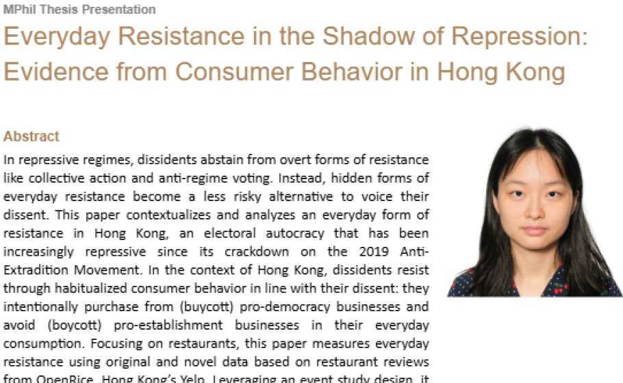 Everyday Resistance in the Shadow of Repression: Evidence from Consumer Behavior in Hong Kong