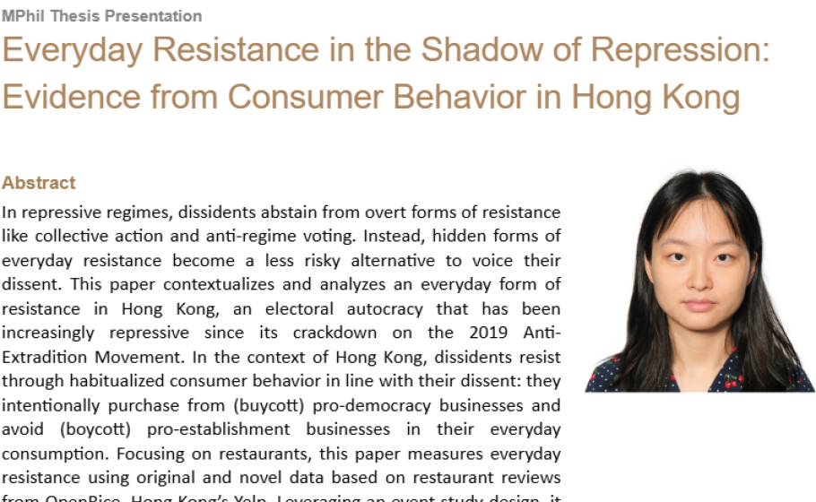 Everyday Resistance in the Shadow of Repression: Evidence from Consumer Behavior in Hong Kong