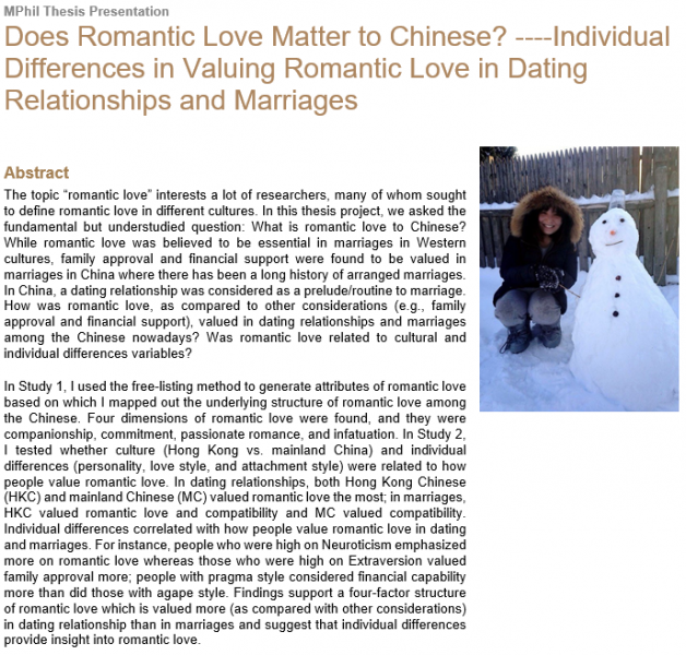 Does Romantic Love Matter to Chinese? ----Individual Differences in Valuing Romantic Love in Dating Relationships and Marriages