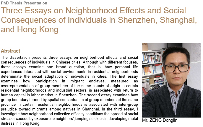 Three Essays on Neighborhood Effects and Social Consequences of Individuals in Shenzhen, Shanghai, and Hong Kong
