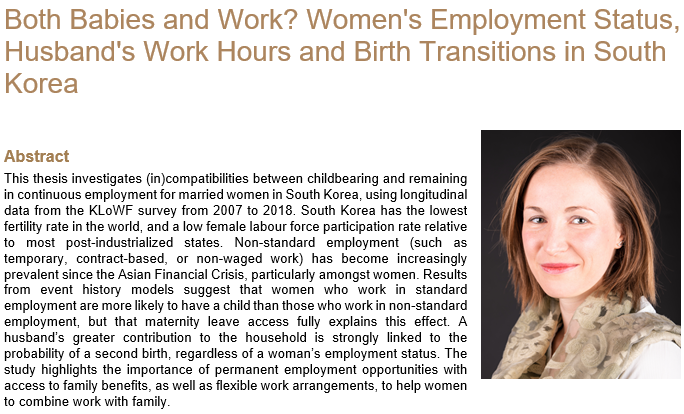 Both Babies and Work? Women's Employment Status, Husband's Work Hours and Birth Transitions in South Korea