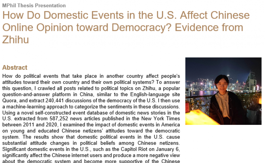 How Do Domestic Events in the U.S. Affect Chinese Online Opinion toward Democracy? Evidence from Zhihu
